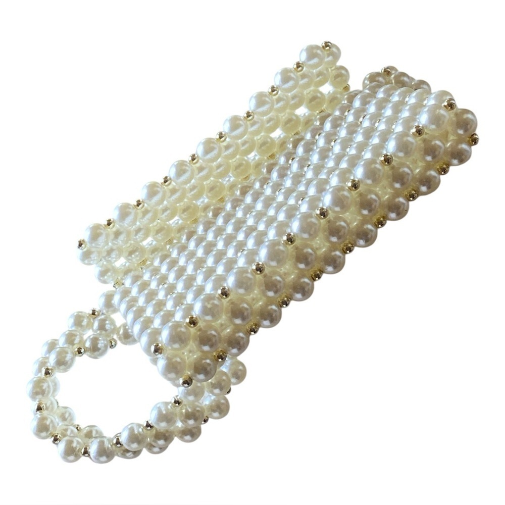 Elegant Ivory Pearl & Gold Beaded Handbag New 7” x 5” x 5” Pearl Handle - Picture 8 of 9